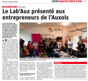l'article du Bien Public relayant la visite des Entrepreneurs de l'Auxois au Fab'lab de Semur en auxois